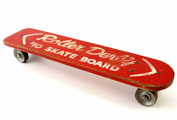 Vintage 1960s Red Super Surfer Covina CA Wood Skateboard W/ 