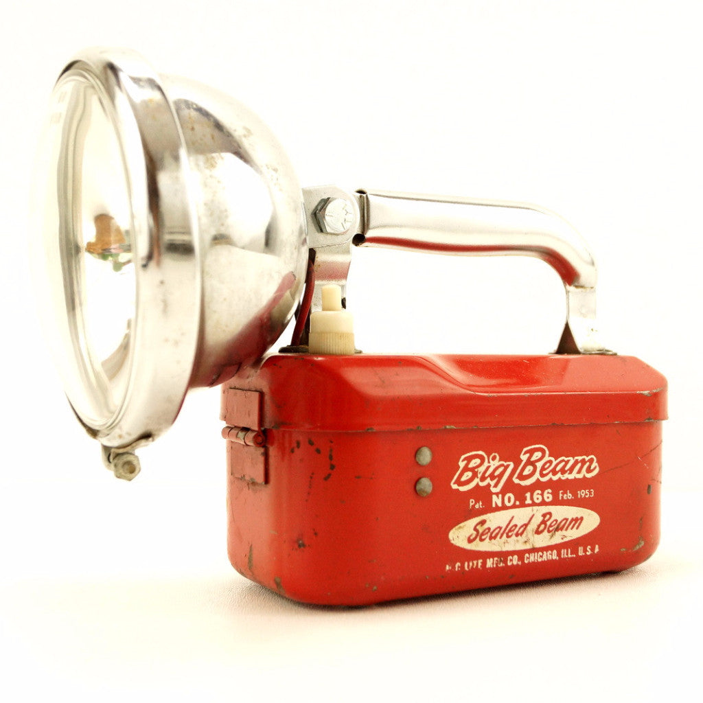 Vintage Teledyne Big Beam Hand Lantern Flashlight Model 166 RED CHROME