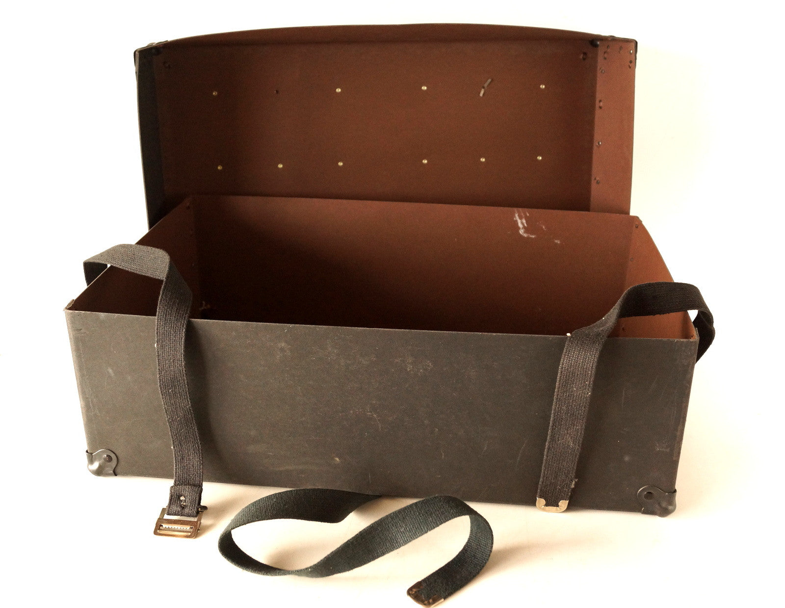 Vintage Black Shipping Box with Canvas Straps (c.1940s