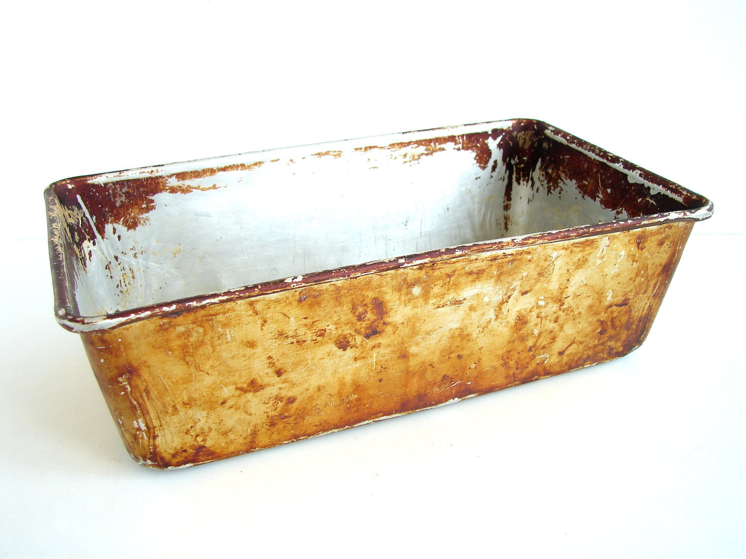Vintage Copper Plated Tin Fluted Loaf Pan With Wheat Design 