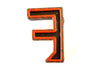 Vintage Industrial Letter "F" Black with Blue and Orange Paint, 2" tall (c.1940s) - thirdshift
