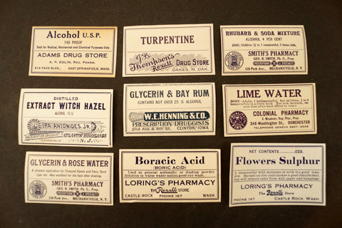 Antique Medicine Apothecary Pharmacy Labels in Blue and White, Set of ...