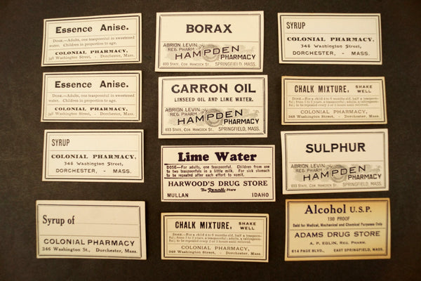 Antique Medicine Apothecary Pharmacy Labels, Black & White, Set of 12 ...